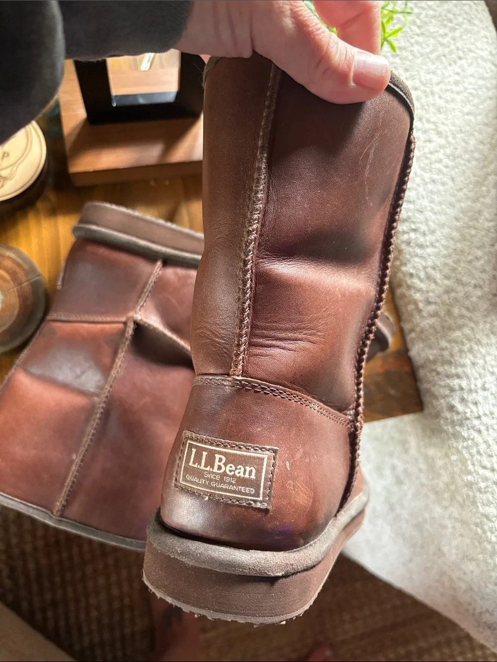L.L. Bean Brown Suede Winter Boots with Cream Shearling Lining